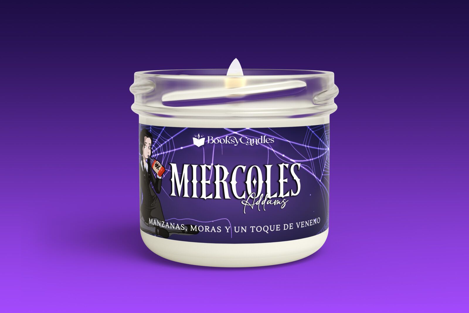 Miercoles-Addams-pequeña-encendida Vela Miercoles Addams pequeña encendida