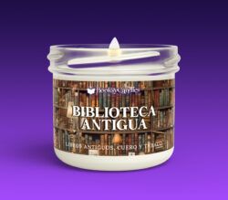 Vela Biblioteca Antigua pequeña encendida