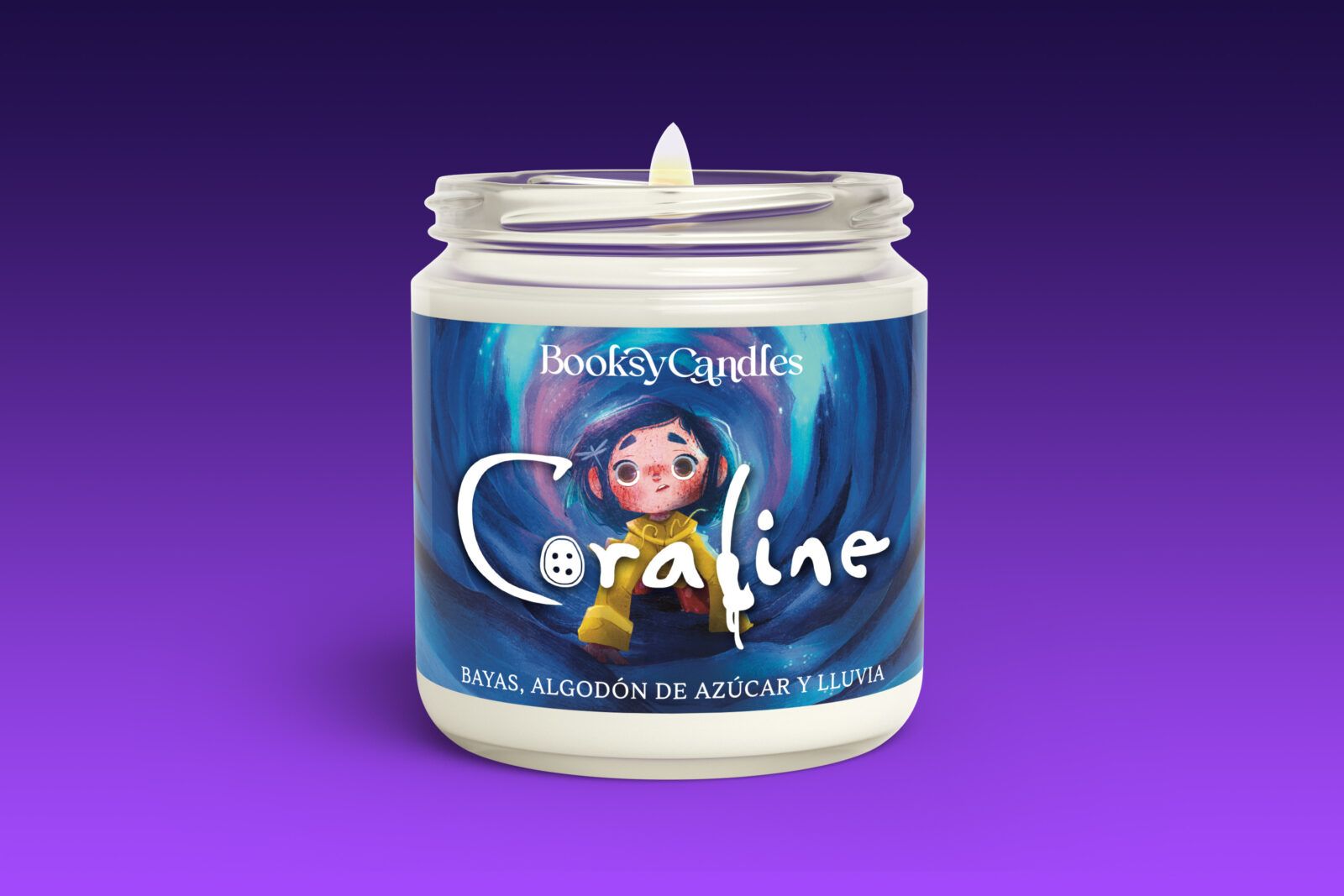 Coraline-grande-encendida Vela grande Coraline